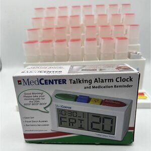MedCenter Talking Alarm Clock 31-Day Pill Organizer Medication Reminder System A